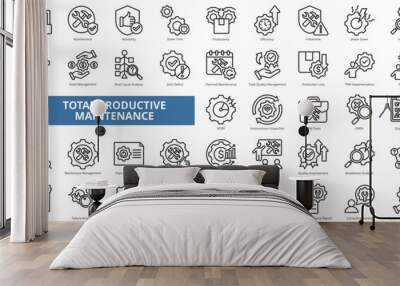 Total productive maintenance icon collection set. Containing equipment, break, reliability, time, inspection, efficiency, preventive icon. Simple line vector. Wall mural