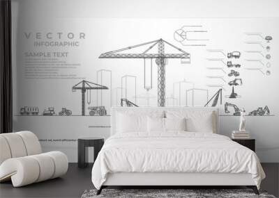 Vector construction equipment and city infographics. Wall mural