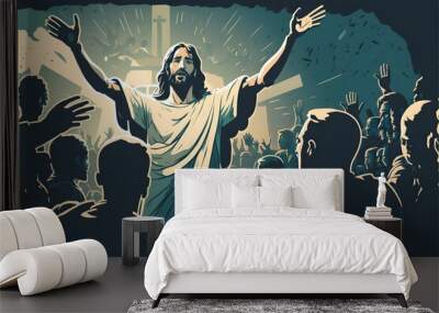 background of jesus christ and his cross. generative ai. Wall mural