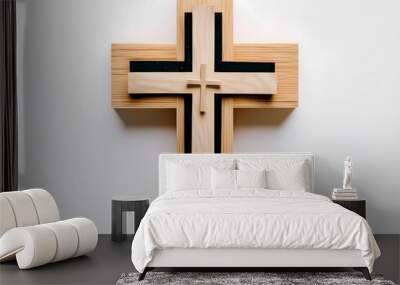 Background of the cross of Jesus Christ. Wallpaper illustration. Top view and flat lay with copy space for text information or content. Concept of religion and faith. Generative AI. Wall mural