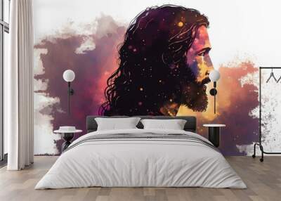 Wallpaper Illustration and background of Jesus Christ. Concept of religious, prayer, religion, faith. Generative AI Wall mural