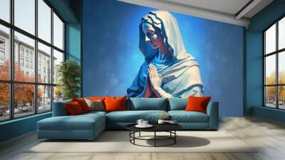 Wallpaper Illustration and background of Mary Mother of Jesus Christ. Front View. Concept of religion, religious. Generative AI Wall mural