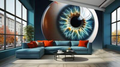 3D Eyeball isolated object, eyeball with blue gold pupil, 3d rendered, 3d shading Wall mural