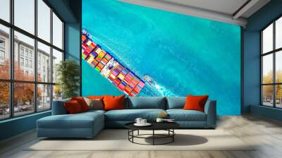 Container ship in ocean, Freight Transportation cargo,Shipping,Nautical Vessel. Logistics import export Container Cargo ship over sea. OverseaTransport business. Wall mural