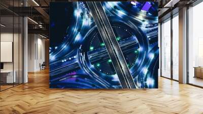 Modern transportation with Expressway, Road and Roundabout, multilevel junction highway-Top view. Important infrastructure. Wall mural