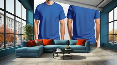 Mockup of a blank royal blue tshirt front and back isolated on white background. Generative Ai Wall mural