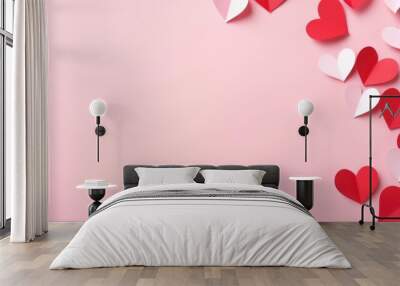 Photo of a paper heart shape on a pink background. Wall mural