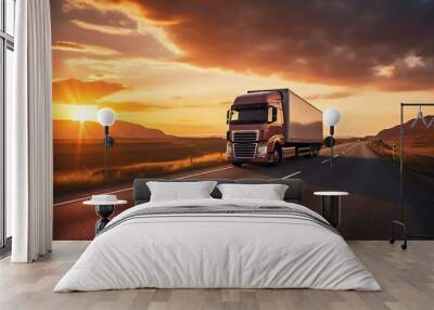 Container shipping truck on the road. Transportation, Logistics,  and Freight Operations. Ai generative. Wall mural