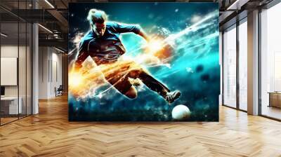 Soccer Player in a dynamic Illustration. Ideal for Banner, Background, Poster for Sports. Ai generated Wall mural