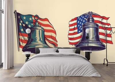 Liberty Bell vector for patriot day flat ,freedom bell flag silhouette minimali vector illustration Wall mural