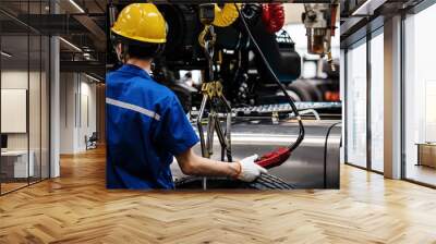 Workers in machinery factory in China. Wall mural