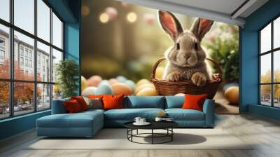 easter bunny with easter eggs Wall mural