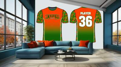 Bright orange and green color combination gradient shirt with camo filled sides and sleeves beautiful looking shirt Wall mural