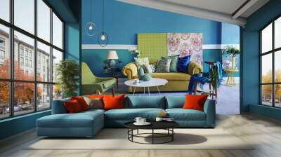 turquoise wall living room, modern lamp interior concept Wall mural