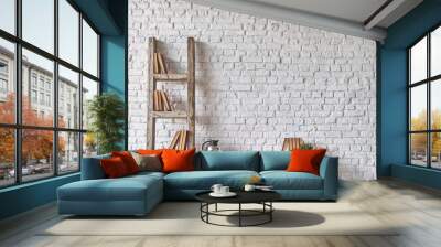 white brick wall and red table concept Wall mural