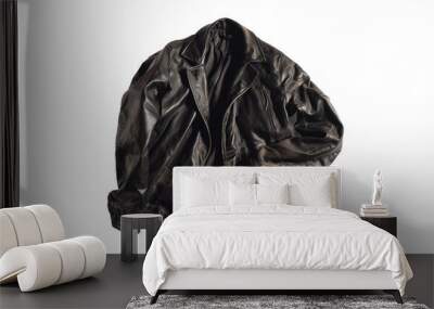 A leather jacket is laying on a white background Wall mural