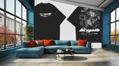 Futuristic streetwear t shirt design, brutalism graphic t-shirt, street style fashion, urban trendy t-shirt design for print or screen printing Wall mural