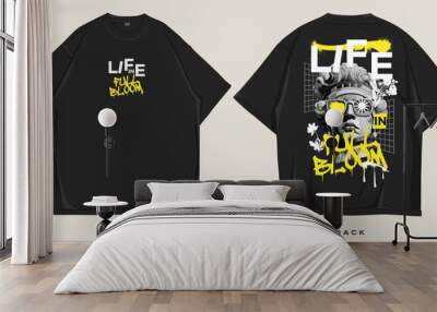 streetwear design with life in full bloom quote, brutalism urban style graphic t shirt vector for screen printing Wall mural