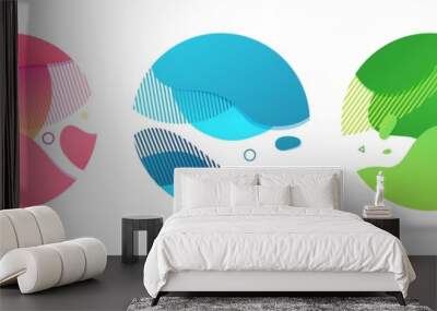 Set of abstract modern graphic circle elements. Dynamical colored around forms and line. Gradient abstract background flowing liquid shapes. Template for the design of a flyer, presentation. Vector Wall mural