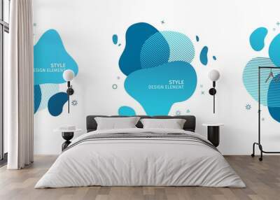 Set of abstract modern graphic elements. Dynamical blue forms and line. Gradient abstract banners with flowing liquid shapes. Template for the design of a logo, flyer or presentation. Vector Wall mural