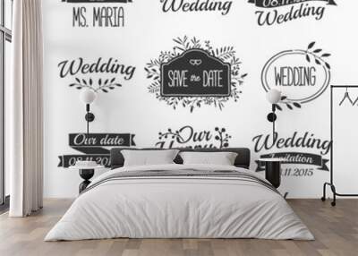 Set of wedding vintage retro logos, signs, labels, stickers Wall mural