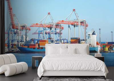 Cargo crane and ship Wall mural