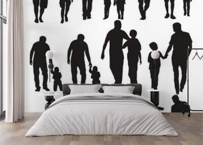 Family outdoors activities hobbies and sports in park vector black silhouettes set collection Wall mural