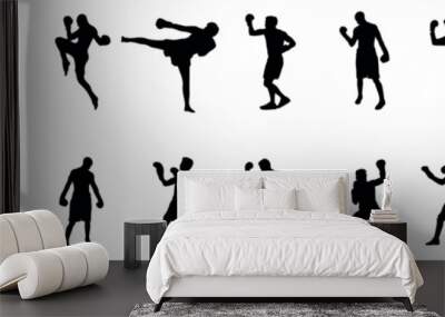 Silhouette set of mixed martial art mma fighter. Muay thai, wrestling, jujitsu, kick boxing, taekwondo and boxing. Vector illustration Wall mural