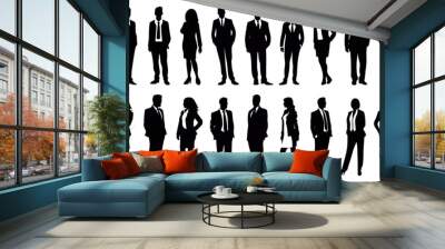 silhouettes of people working group of standing business people vector illustration on isolated white background. Wall mural