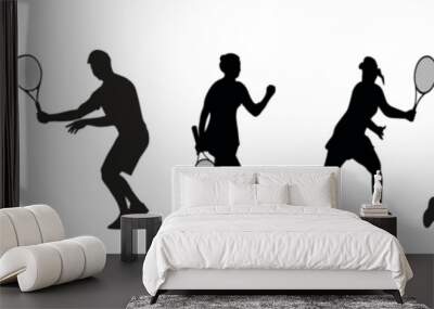 tennis player man and woman silhouette sports people design elements Wall mural