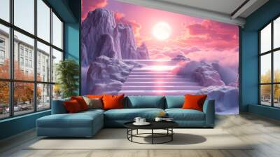 3D render  the throne podium of the goddess living place.  dreamy of  the  heaven sense  decoration by  Roman stigma elements,  sky  landscape background  starry  Wall mural