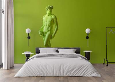 3d rendering of ancient greek -roman  statue art  figure  . Creative concept colorful neon image with bright and vivid  lime green color background, fashionable, trendy ,isolated background Wall mural