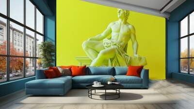 3d rendering of ancient greek -roman  statue art  figure  . Creative concept colorful neon image with bright and vivid  lime green color background, fashionable, trendy ,isolated background Wall mural