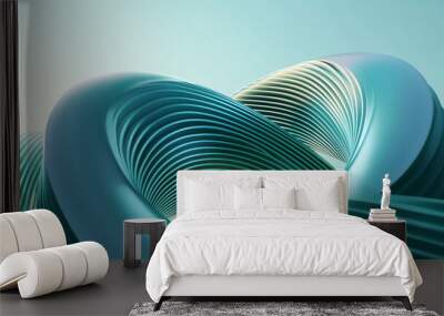 Abstract 3D Background with flowing liquid , color blue green and teal , chromatic dispersion and thin film spectral effect
, Liquid Glass Wave Seamless silver background. Wall mural