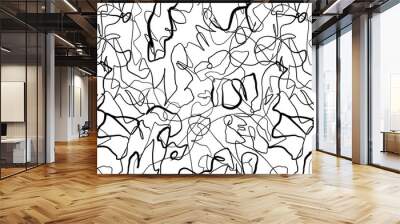 Hand drawn fun playful trendy childish squiggly doodle drawing line art pattern. Seamless abstract chaotic ink pen or marker scribble texture backdrop. Bold black lines isolated on white background. Wall mural