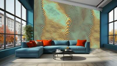 Seamless abstract topographic map wavy ridged lines background texture in an oxidized copper patina mint green and orange brown earth tones color palette. Topology wallpaper pattern 3D rendering. Wall mural