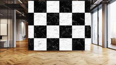 Seamless black and white checker or chess board marble tile background texture. Kitchen or bathroom natural stone wall, floor or countertop. A high resolution tileable luxury pattern 3D Rendering.. Wall mural