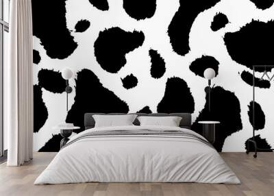 Seamless cow skin, dalmatian or calico cat spots pattern. Tileable monochrome bold black and white natural wildlife background texture. Abstract trendy boho chic fashion animal print camouflage motif. Wall mural