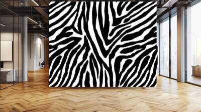 Seamless hand painted zebra skin stripe pattern. Tileable black and white african safari wildlife animal print background texture. Monochrome bold abstract wavy wonky jungle tiger lines motif.. Wall mural