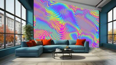 Seamless psychedelic rainbow ridged topological map pattern background texture. Trippy hippy abstract wavy swirls dopamine dressing style fashion motif. Bright colorful neon retro wallpaper backdrop. Wall mural