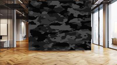 Seamless rough textured military, hunting or paintball camouflage pattern in a dark black and grey night palette. Tileable abstract contemporary classic camo fashion textile surface design texture.. Wall mural