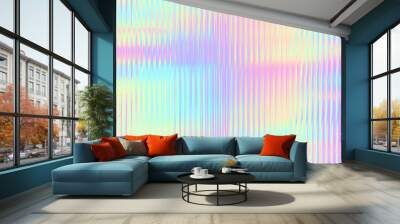 seamless trendy iridescent rainbow corrugated ribbed glass background texture. soft pastel holograph Wall mural