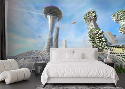 concept future city skyline. futuristic business vision concept. 3d illustration Wall mural