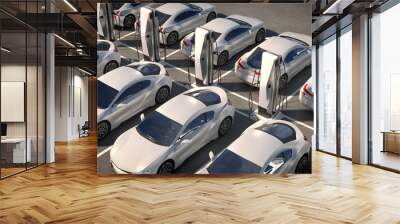 Parking electric cars. Charging stations, fast charging cars. 3d illustration Wall mural