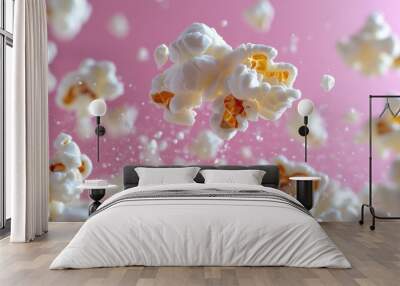 Flying Popcorn Kernels Against Bright Pink Wall mural