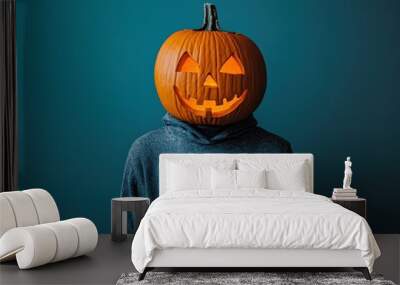 Person with Pumpkin Head for Halloween Wall mural