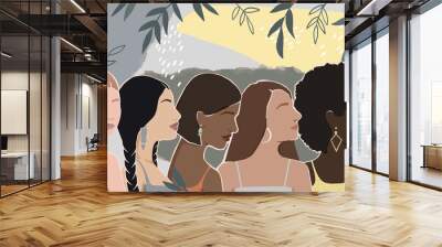 women of different ethnic groups together. modern flat illustration
 Wall mural