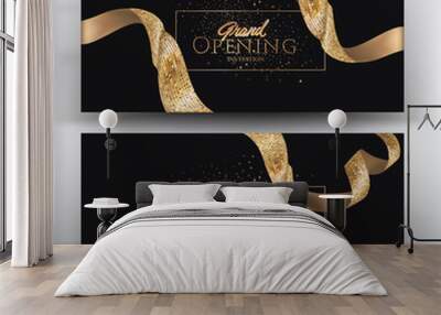 Grand opening banners with golden textured ribbons. Vector illustration Wall mural