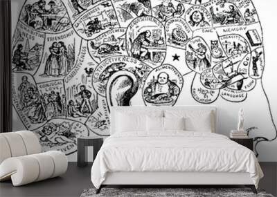 Vintage illustration phrenology Wall mural