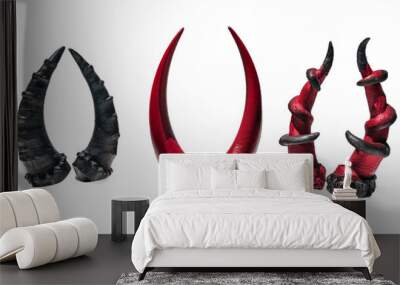 different pair of design Set of devil demons satan horn on transparent background cutout. PNG,AI. Mockup template for artwork design Wall mural